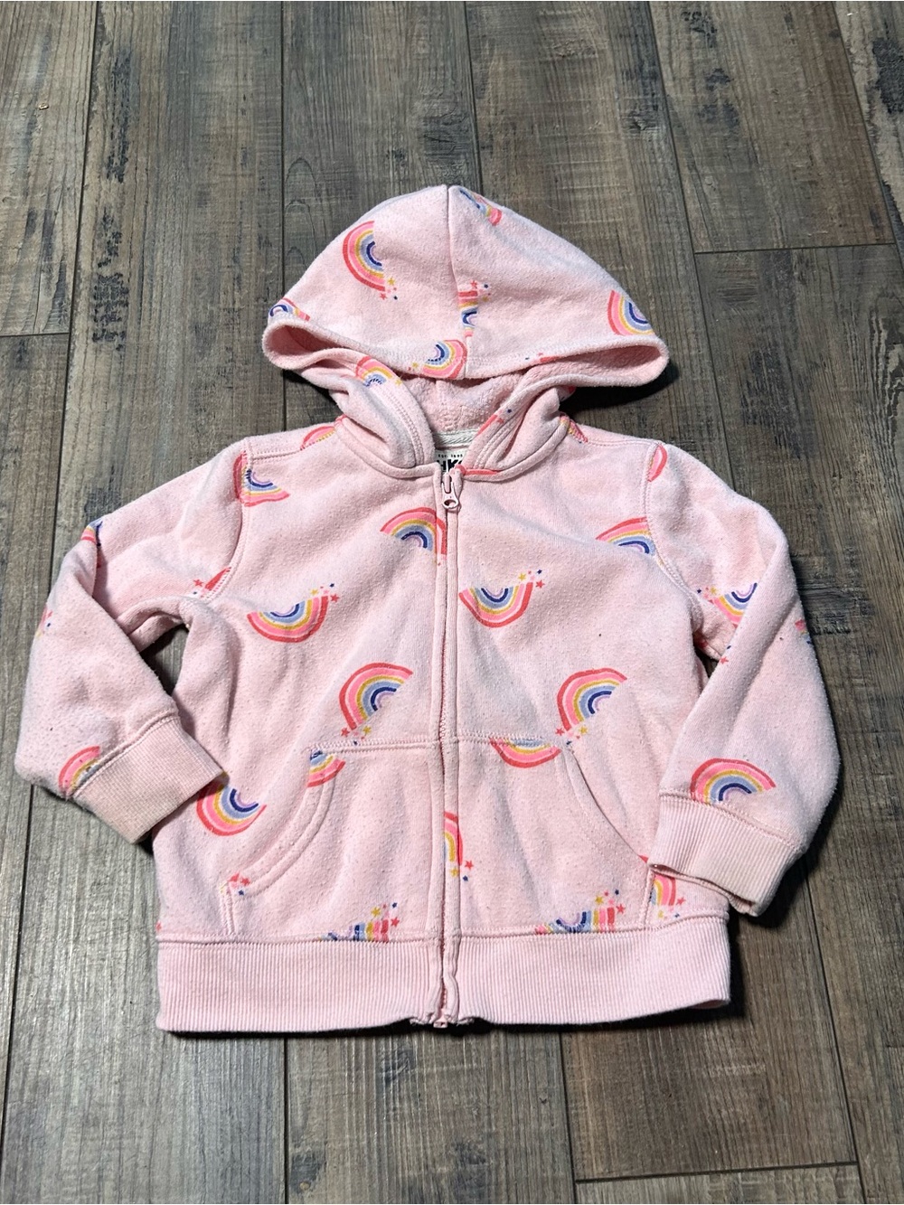 Oshkosh B’gosh Girls Hooded Fleece Lined Jacket Pink With Rainbows Size 18 M